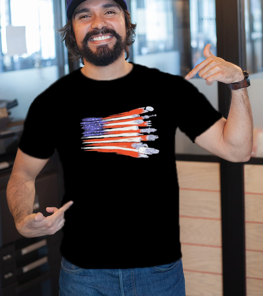 Sci-fi Spaceships Forming American Flag With Rebel T-Shirt