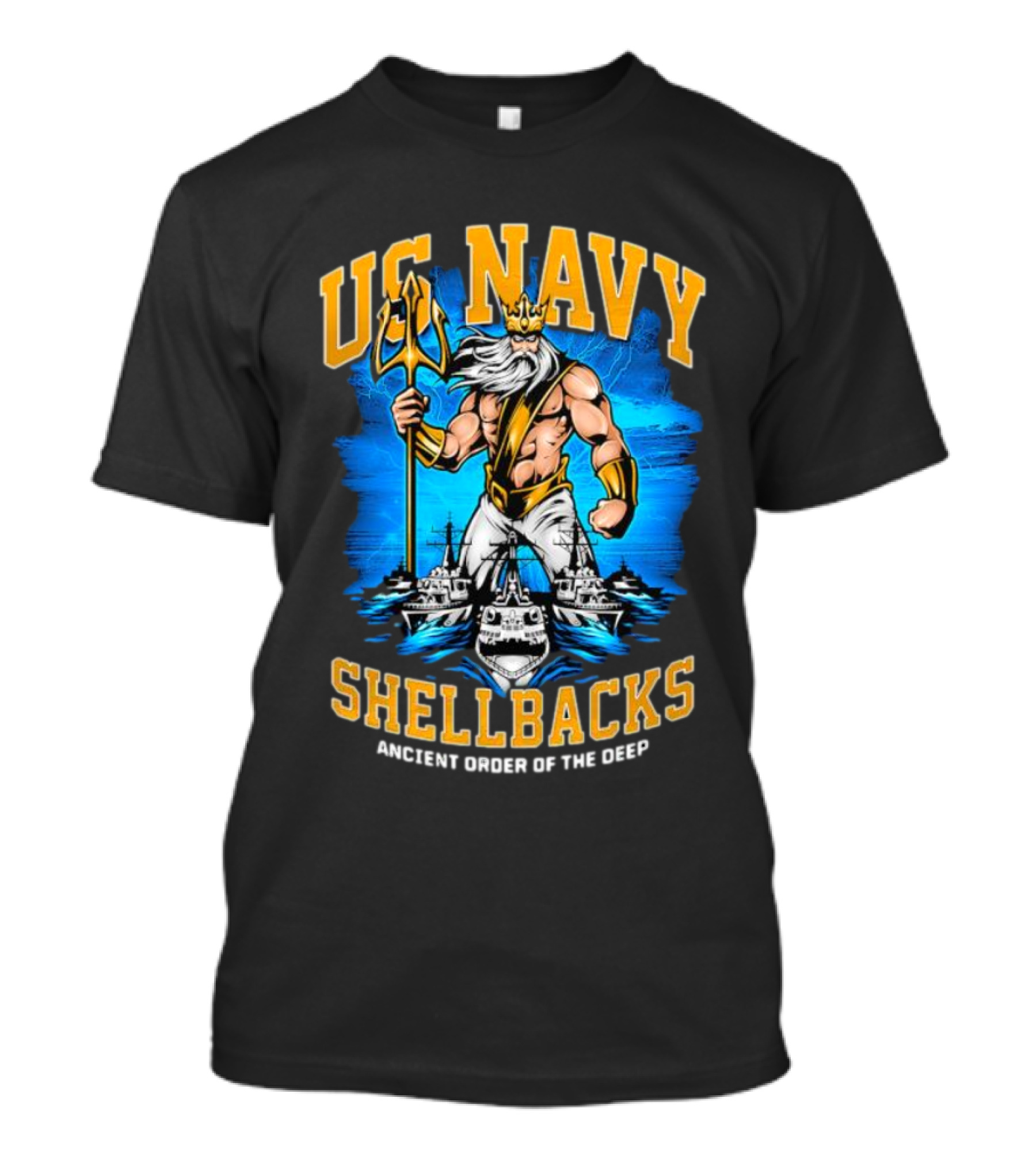 US Navy Shellbacks Poseidon Ancient Order Of The Deep With Battleship T-Shirt