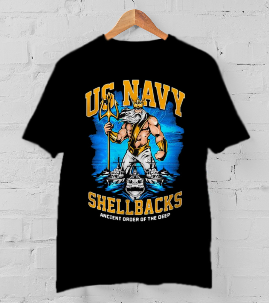 US Navy Shellbacks Poseidon Ancient Order Of The Deep With Battleship T-Shirt