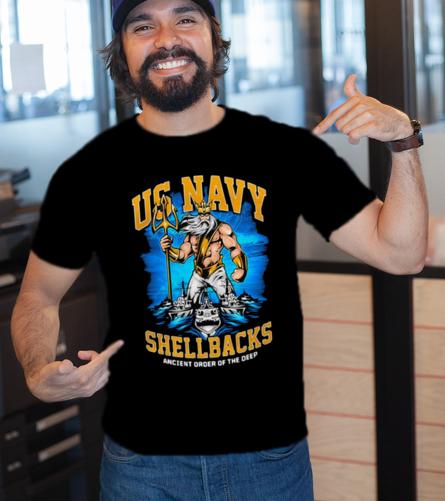 US Navy Shellbacks Poseidon Ancient Order Of The Deep With Battleship T-Shirt