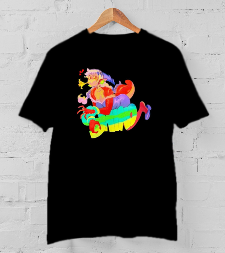 Shinto Decals Vibrant Dragon Monster Girl With Rainbow CHINO Text T-Shirt