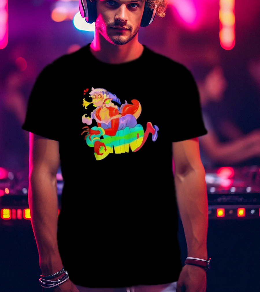 Shinto Decals Vibrant Dragon Monster Girl With Rainbow CHINO Text T-Shirt