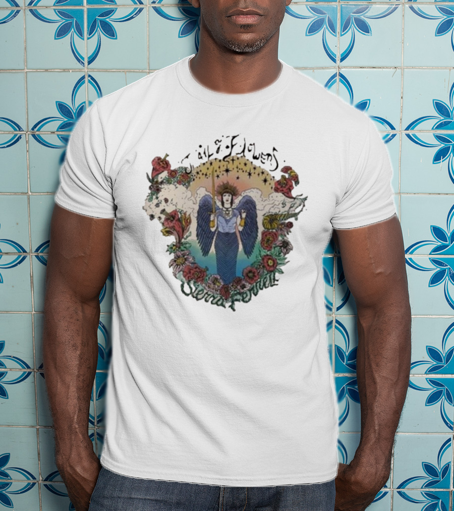 Sierra Ferrell Trail Of Flowers Angelic Winged Figure Surrounded By Floral Frame T-Shirt