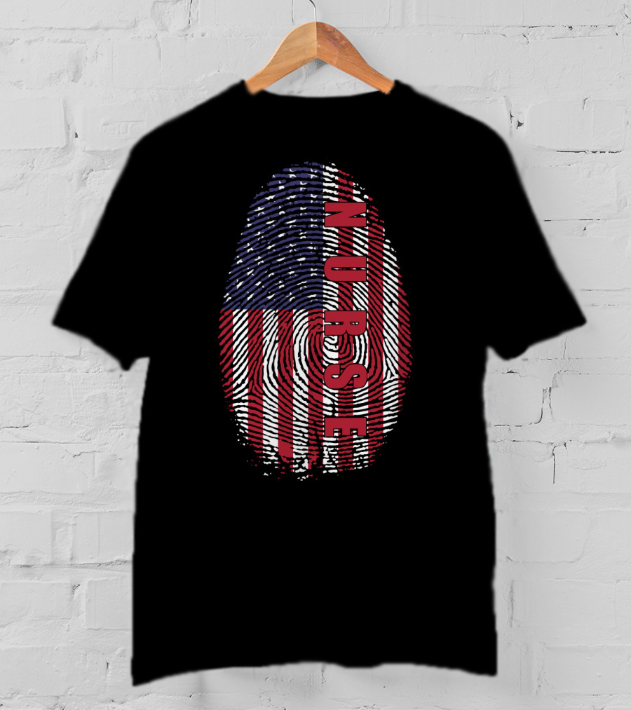 American Flag Fingerprint NURSE Patriotic T-Shirt