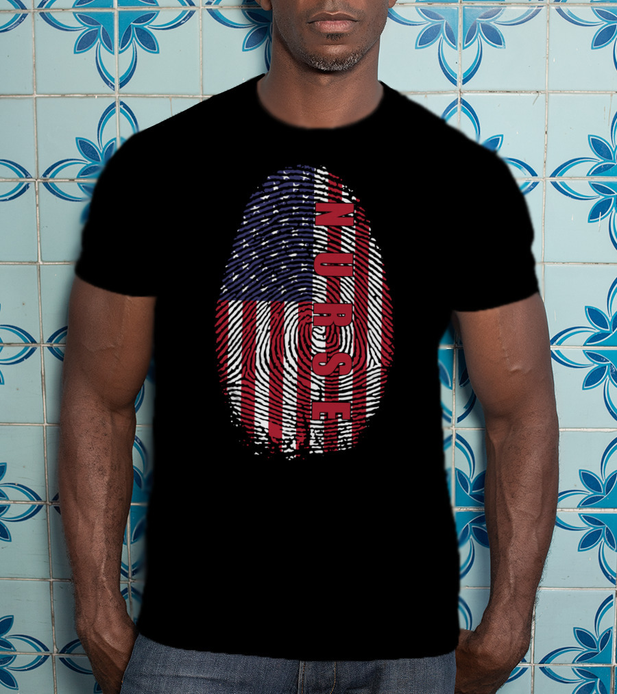 American Flag Fingerprint NURSE Patriotic T-Shirt