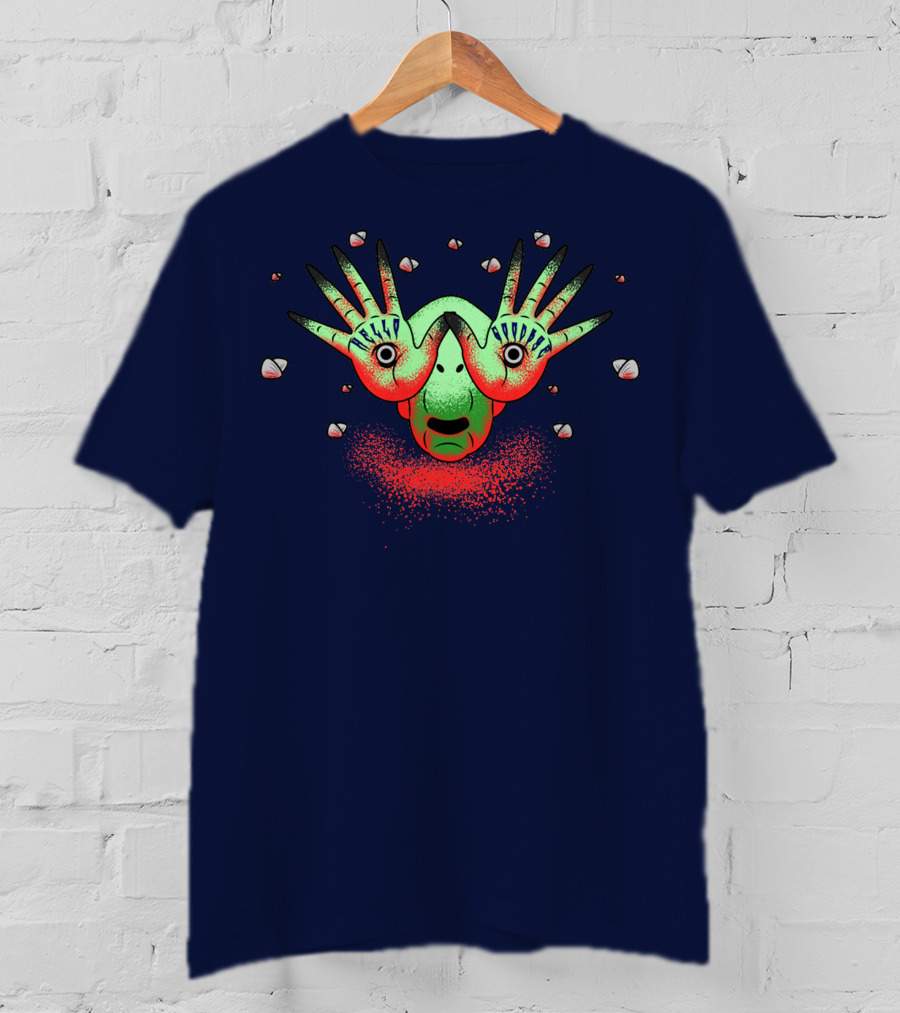 Halloween Gift Creepy Eyeball Creature With Hello Goodbye Hands T-Shirt