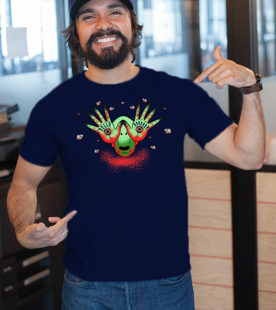 Halloween Gift Creepy Eyeball Creature With Hello Goodbye Hands T-Shirt