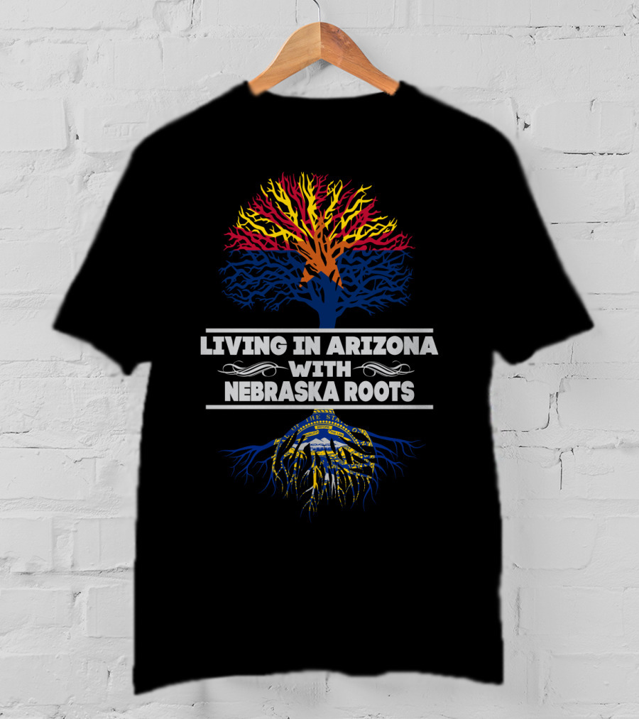 Living In Arizona With Nebraska Roots Arizona Sunset Tree And Nebraska State Seal T-Shirt