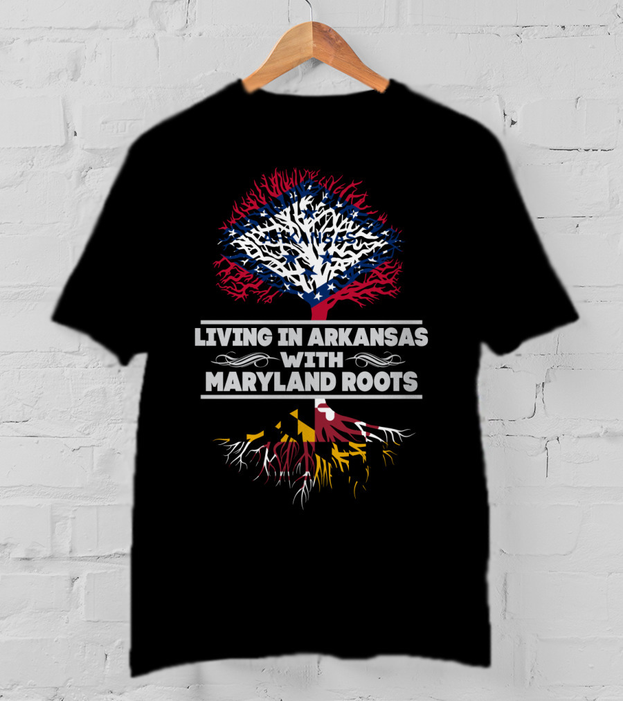 Arkansas Living With Maryland Roots Featuring State Flag Tree Graphics T-Shirt