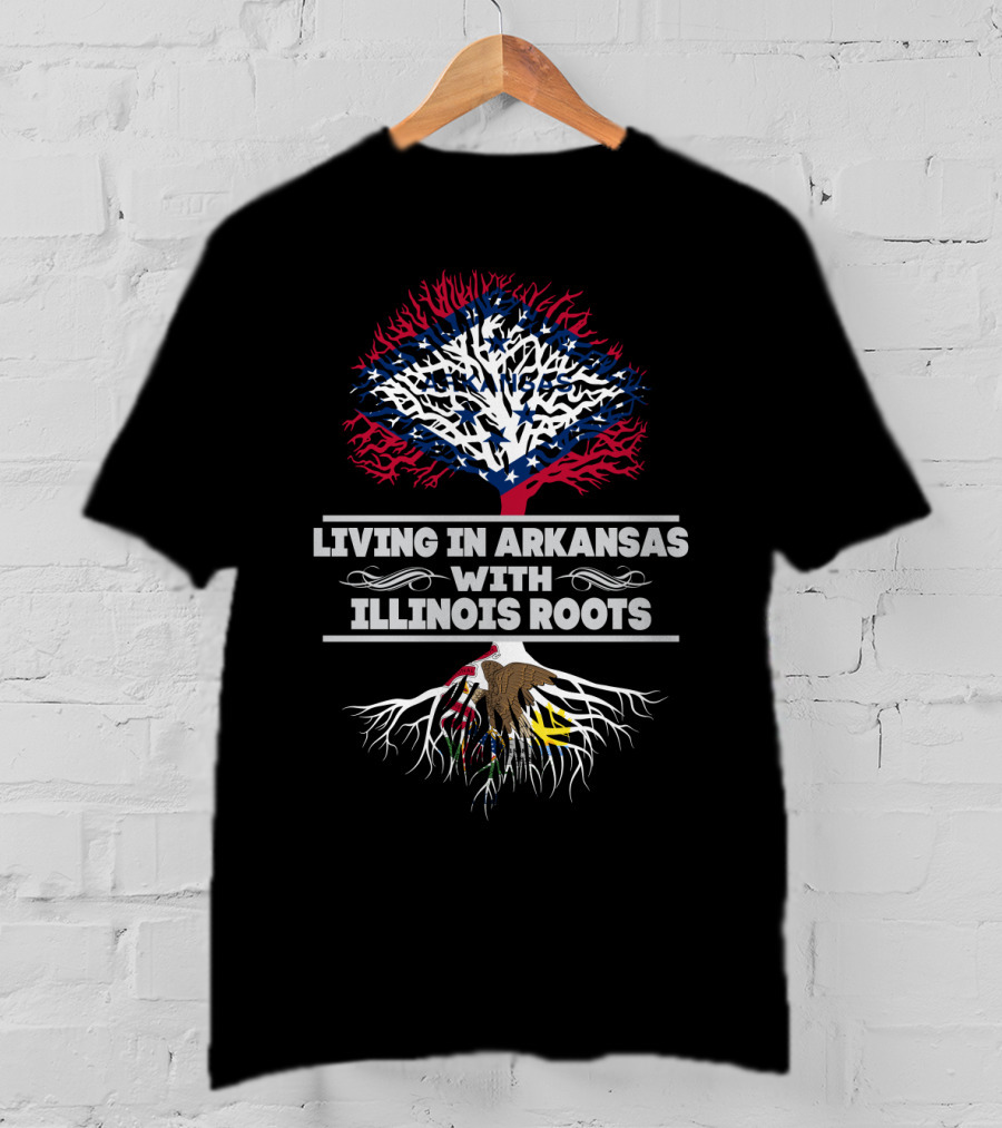Arkansas Living Illinois Roots Patriotic Tree Design With State Flags And Eagle T-Shirt