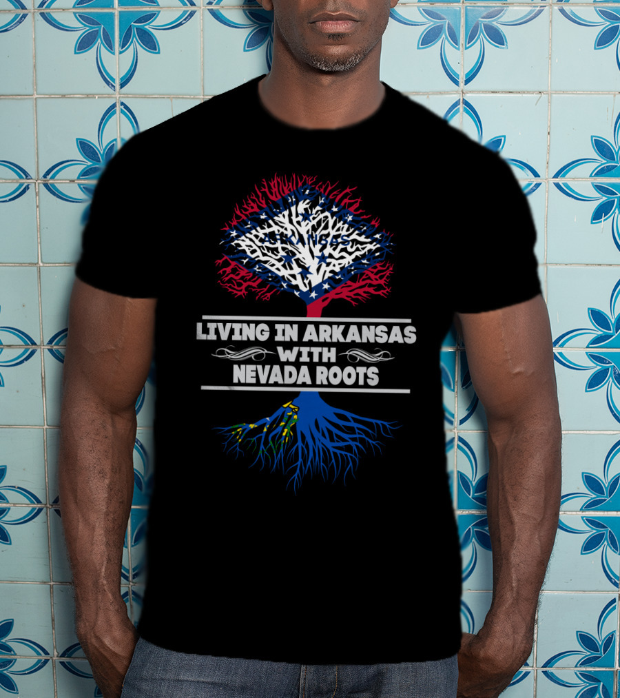 Living In Arkansas With Nevada Roots Arkansas Flag Tree T-Shirt