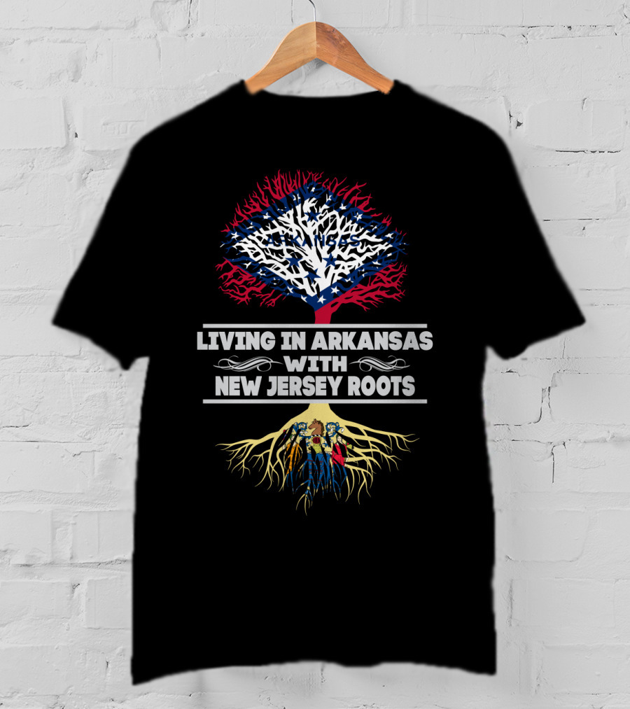 Living In Arkansas With New Jersey Roots - Arkansas Flag Tree And Roots T-Shirt