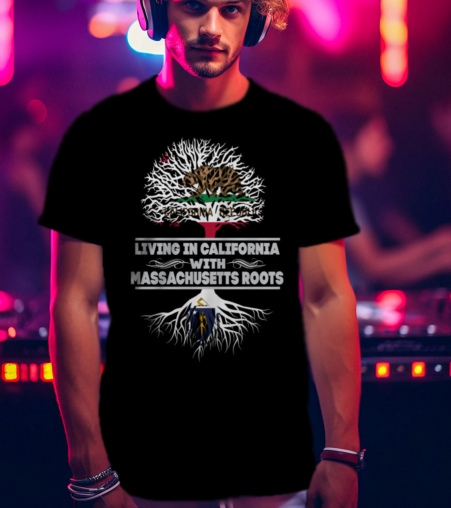 California Republic Bear And Tree Design With Massachusetts Roots T-Shirt
