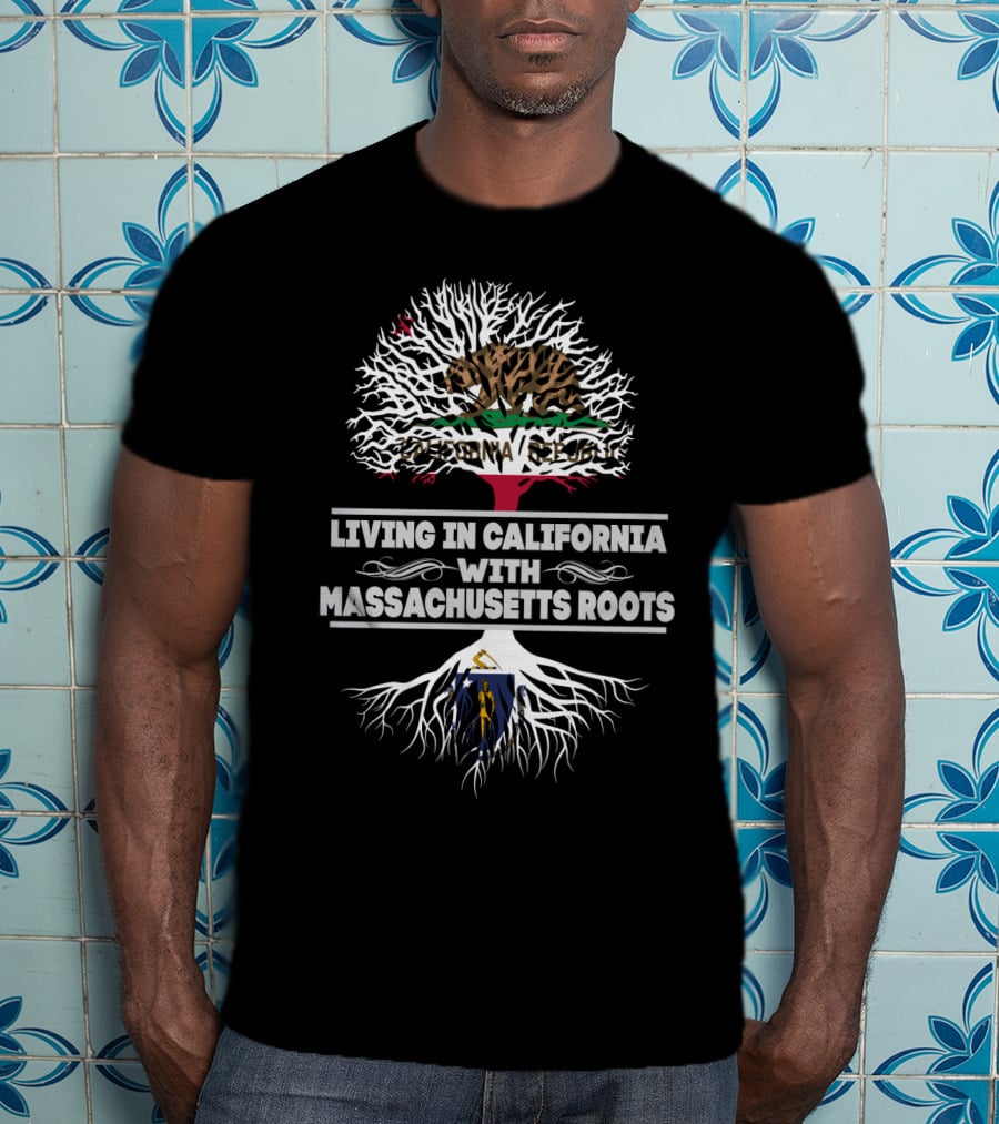 California Republic Bear And Tree Design With Massachusetts Roots T-Shirt