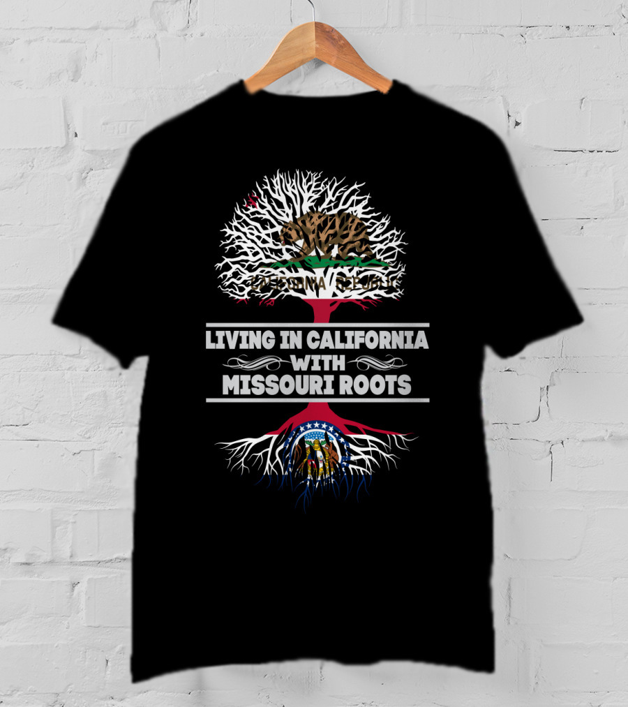 California Republic And Missouri State Flag Tree Roots Connection T-Shirt