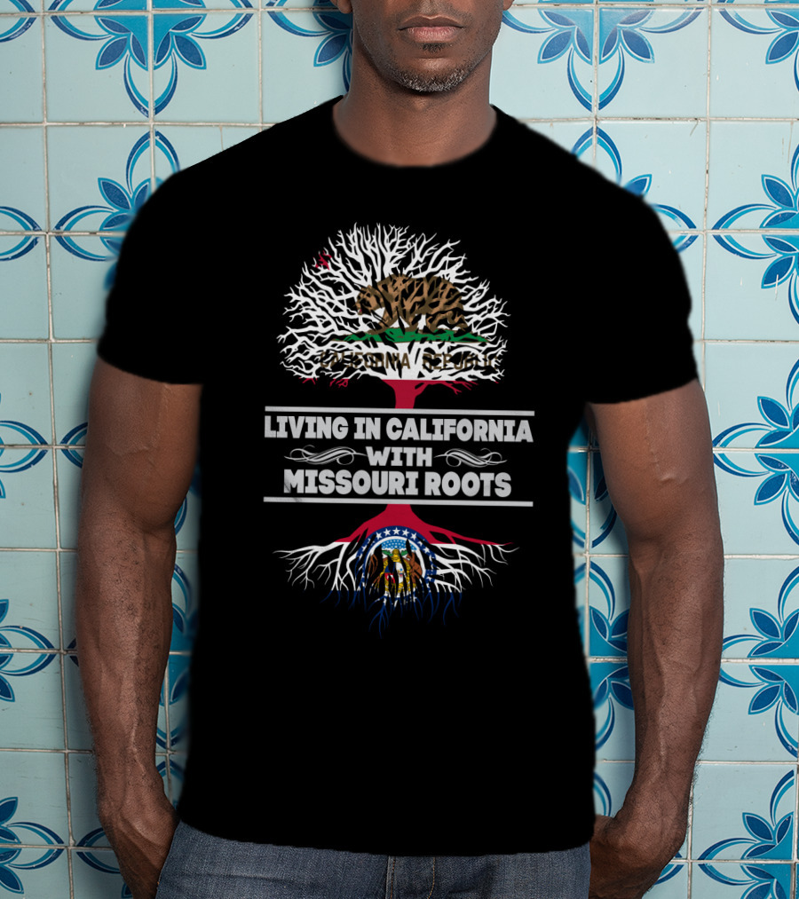 California Republic And Missouri State Flag Tree Roots Connection T-Shirt
