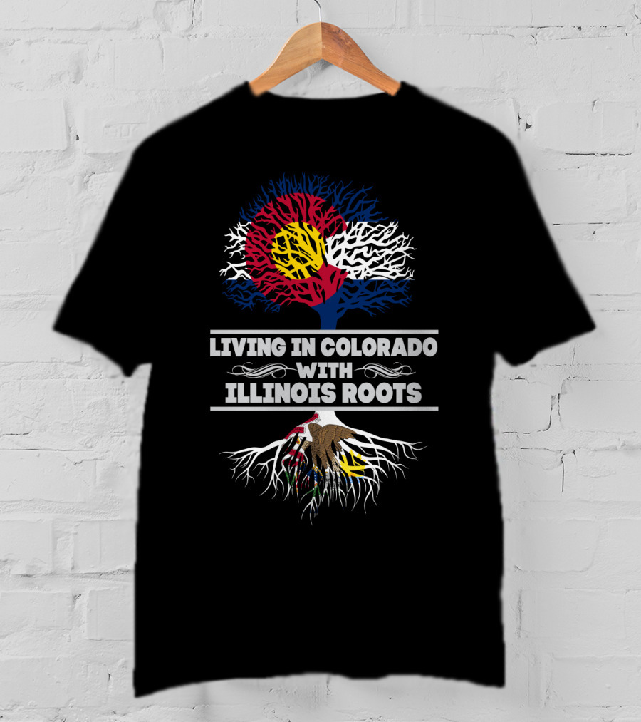 Colorado Flag Tree Symbolizing Residence With Illinois Origins And Roots T-Shirt