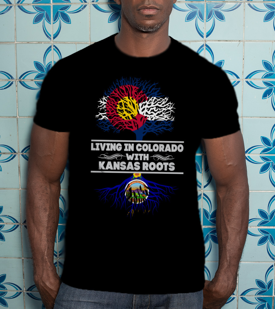 Colorado Flag Tree With Kansas Seal Roots - Living In Colorado With Kansas Roots T-Shirt