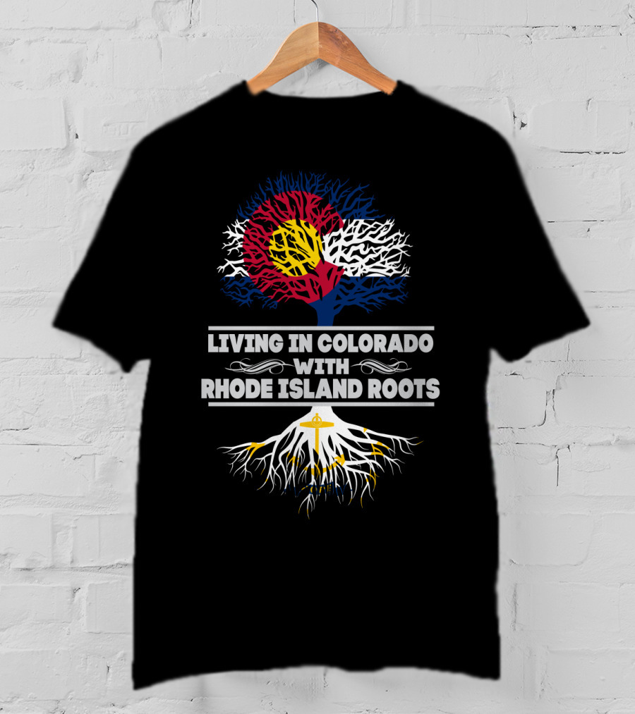 Colorado State Pride With Rhode Island Heritage Roots Flag Tree T-Shirt