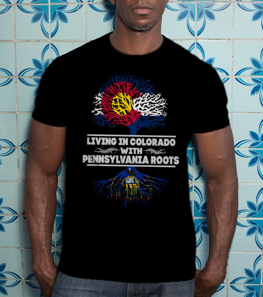 Colorado Pride Tree With Pennsylvania Heritage Roots And State Flag Elements T-Shirt
