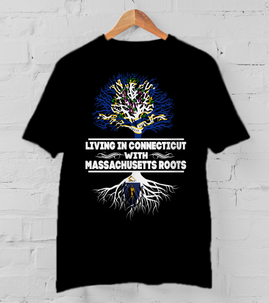 Connecticut Life Massachusetts Roots Tree Design With State Flags And Symbols T-Shirt
