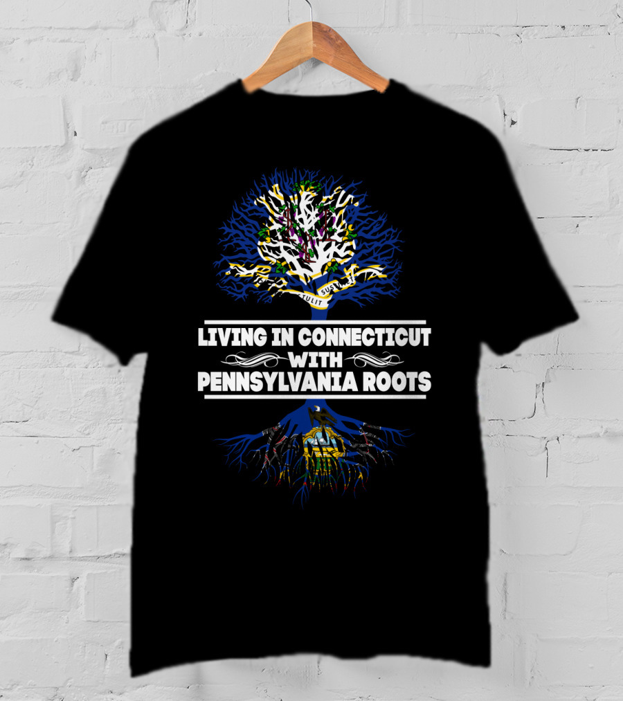 Connecticut Living Pennsylvania Roots Tree Design With Flag Elements T-Shirt