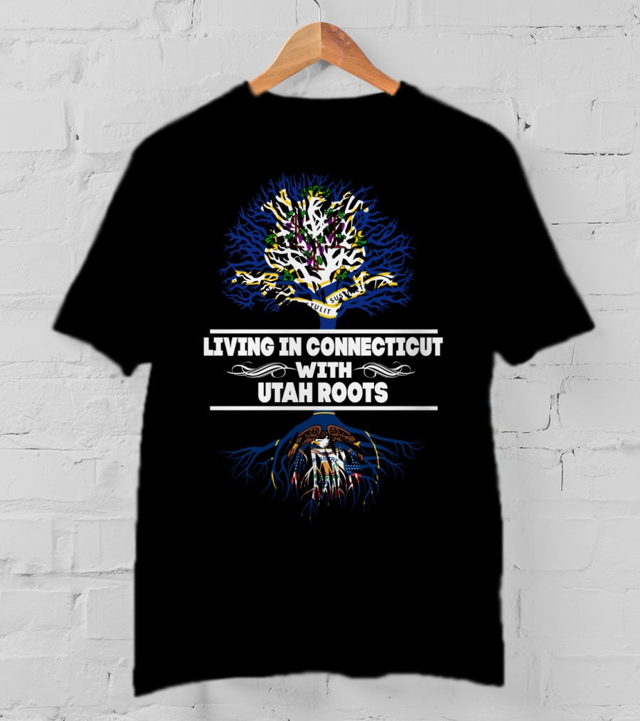 Living In Connecticut With Utah Roots Tree Design Featuring Eagle And Colorful Branches T-Shirt
