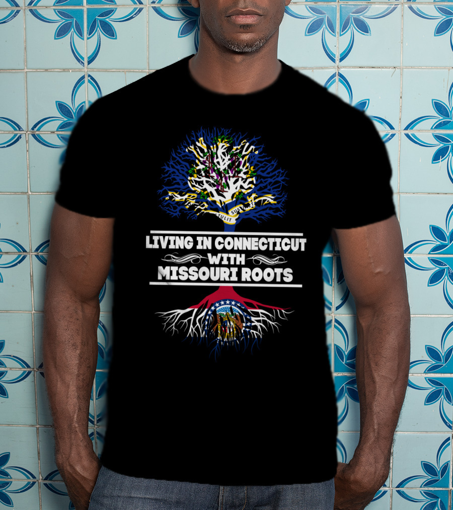 Connecticut Living Embracing Deep Missouri Roots With State Flags Tree Symbolism T-Shirt