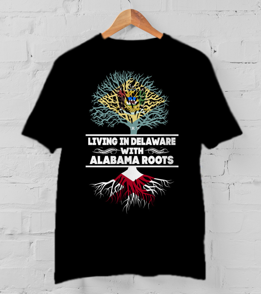 Delaware Living With Deep Alabama Roots Tree Design And State Symbols T-Shirt