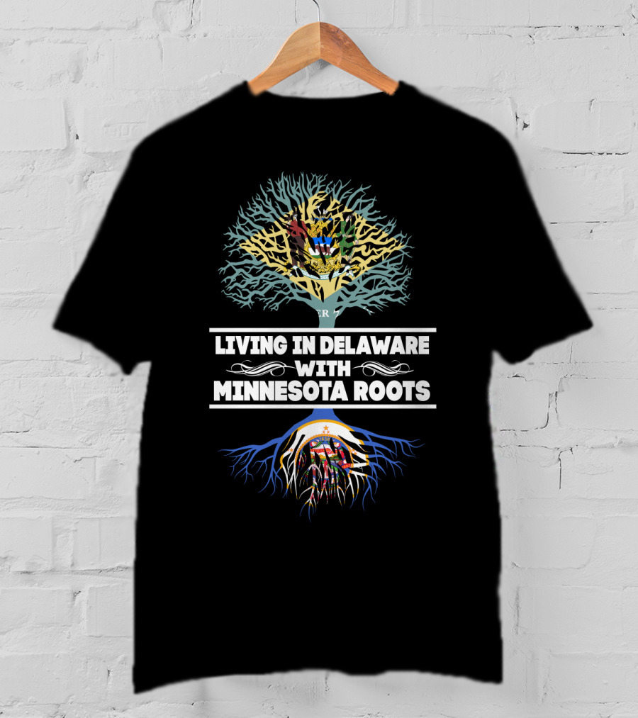 Delaware Resident Embracing Minnesota Heritage With State Flag Roots Tree T-Shirt