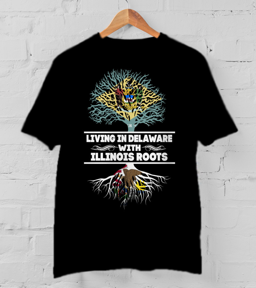 Dual State Identity: Living In Delaware With Illinois Roots T-Shirt