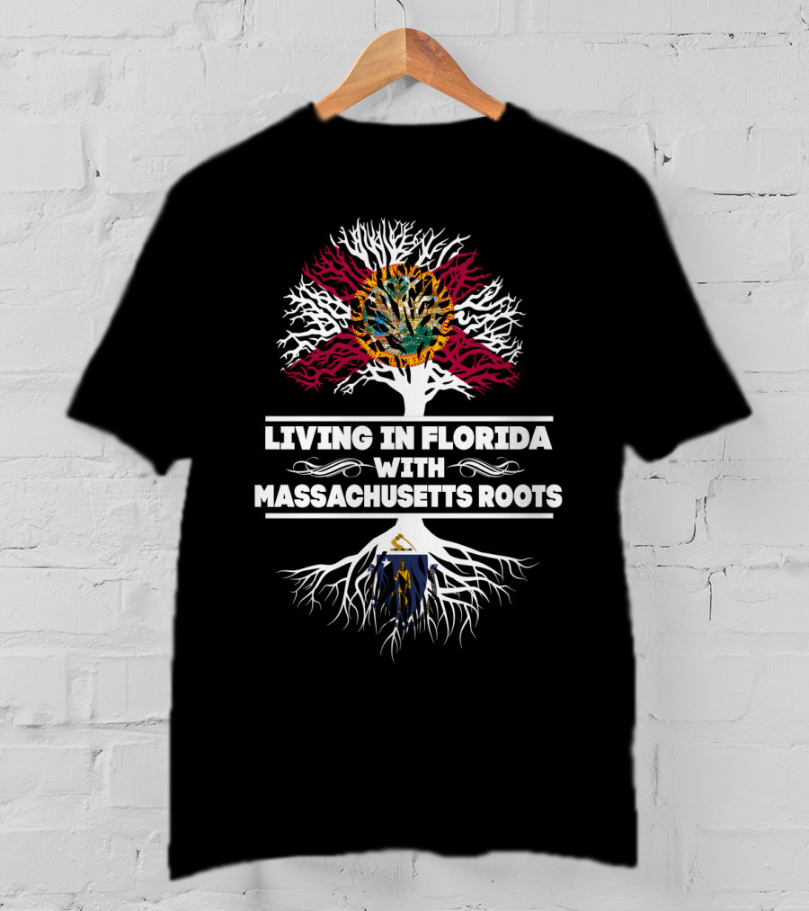 Living In Florida With Massachusetts Roots Florida Flag Tree Emblem T-Shirt
