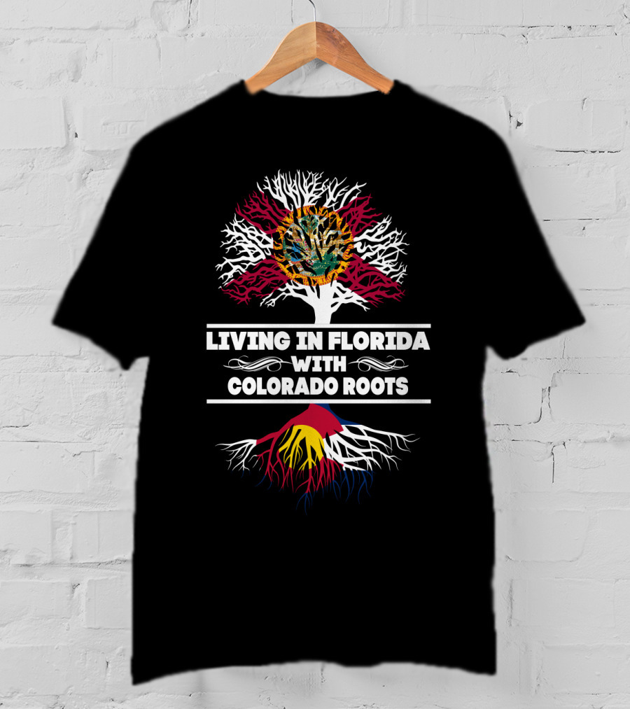 Living In Florida Proudly Embracing Colorado Roots With State Flag Symbolism T-Shirt