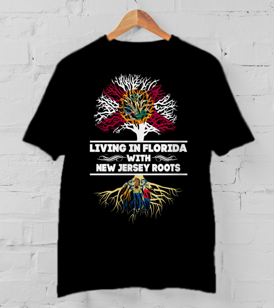 Living In Florida With New Jersey Roots State Flags Tree T-Shirt