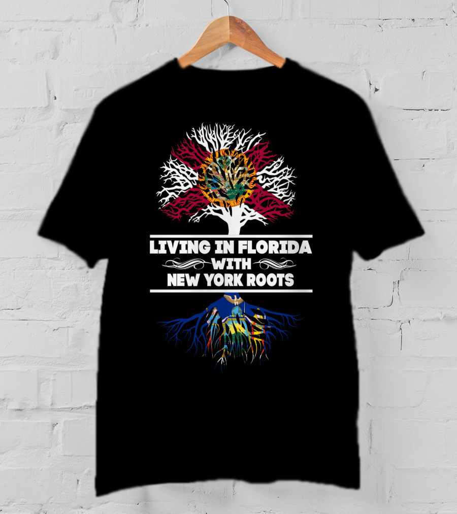 Florida Living With New York Roots Tree Design Featuring State Symbols T-Shirt