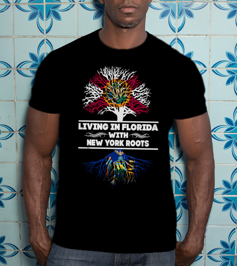 Florida Living With New York Roots Tree Design Featuring State Symbols T-Shirt