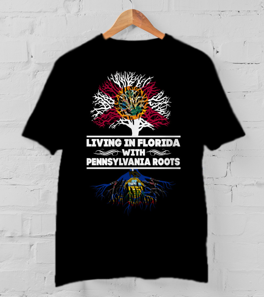 Living In Florida With Pennsylvania Roots Sun And Tree Emblem T-Shirt
