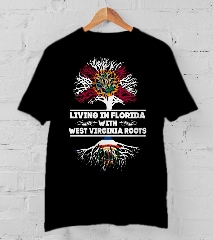 Living In Florida With West Virginia Roots State Seals Tree T-Shirt
