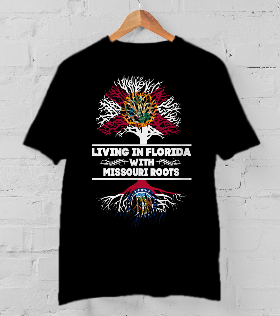 Living In Florida With Missouri Roots Florida Seal And Missouri State Emblem Tree T-Shirt