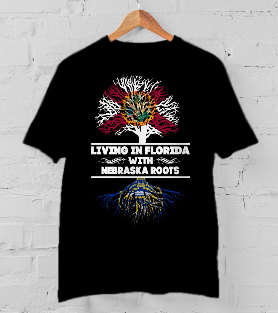 Living In Florida With Nebraska Roots State Flags Tree T-Shirt