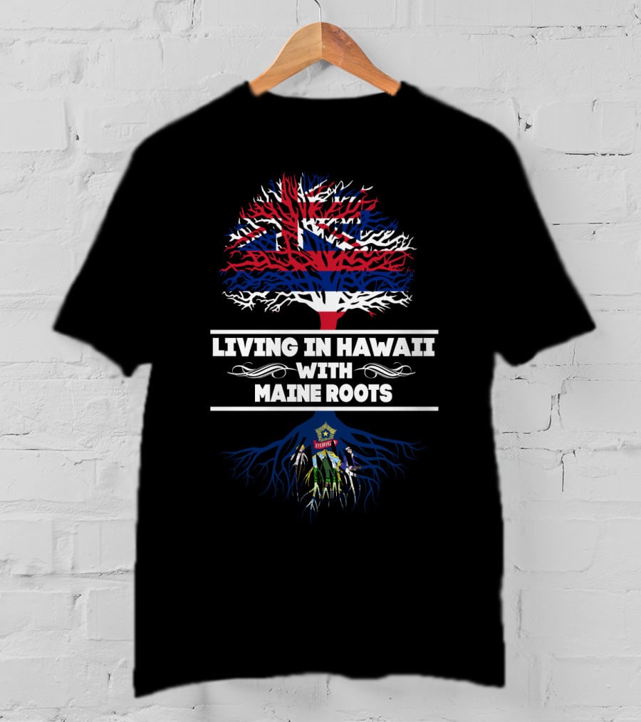 Hawaiian Flag Tree With Maine Roots Connection T-Shirt
