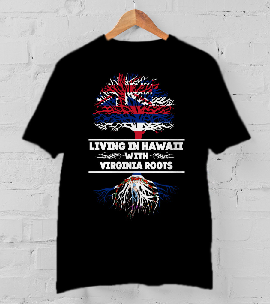 Hawaiian Flag Tree With Virginia Seal Roots Symbolizing Living In Hawaii With Virginia Roots T-Shirt