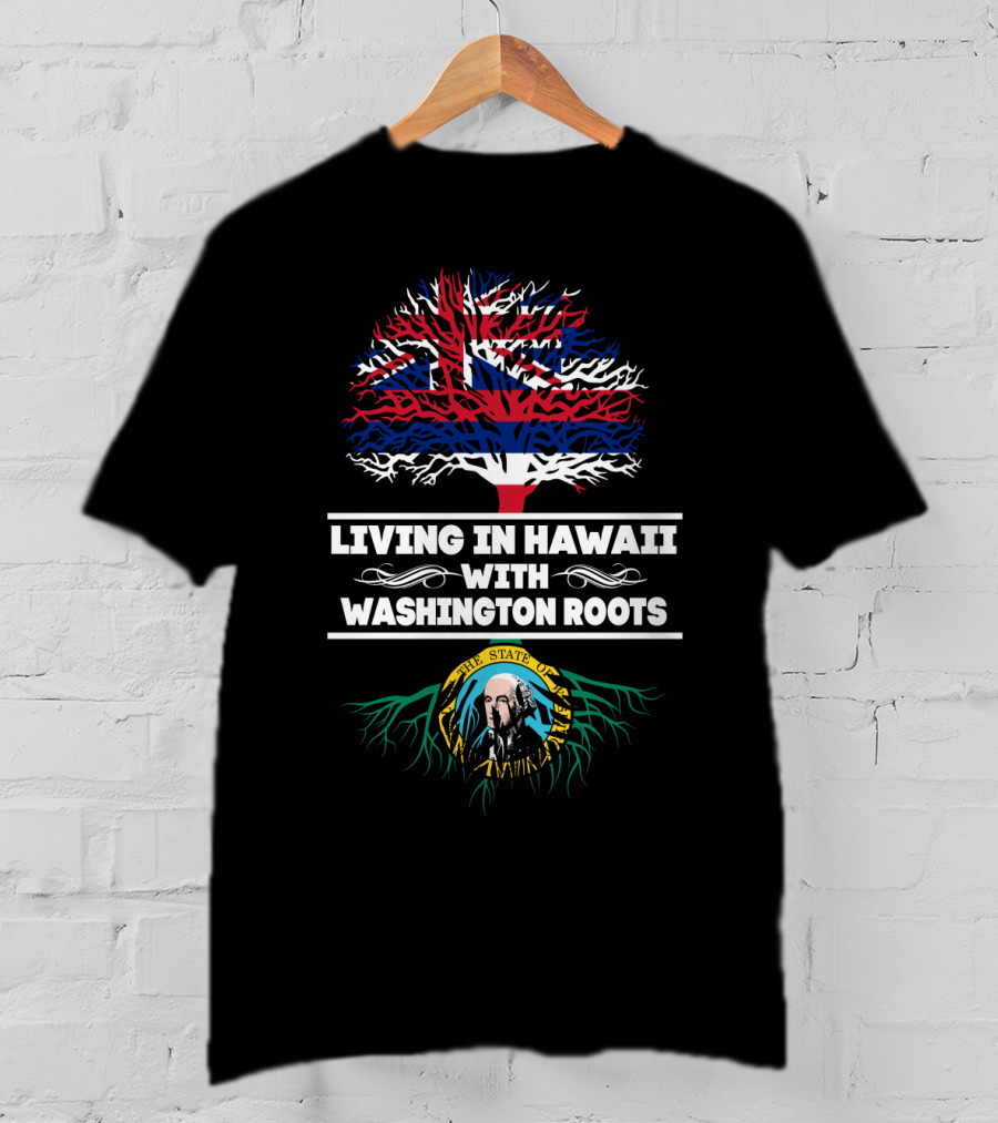 Hawaii Lifestyle With Washington Heritage Tree Featuring Hawaiian And Washington State Flags T-Shirt