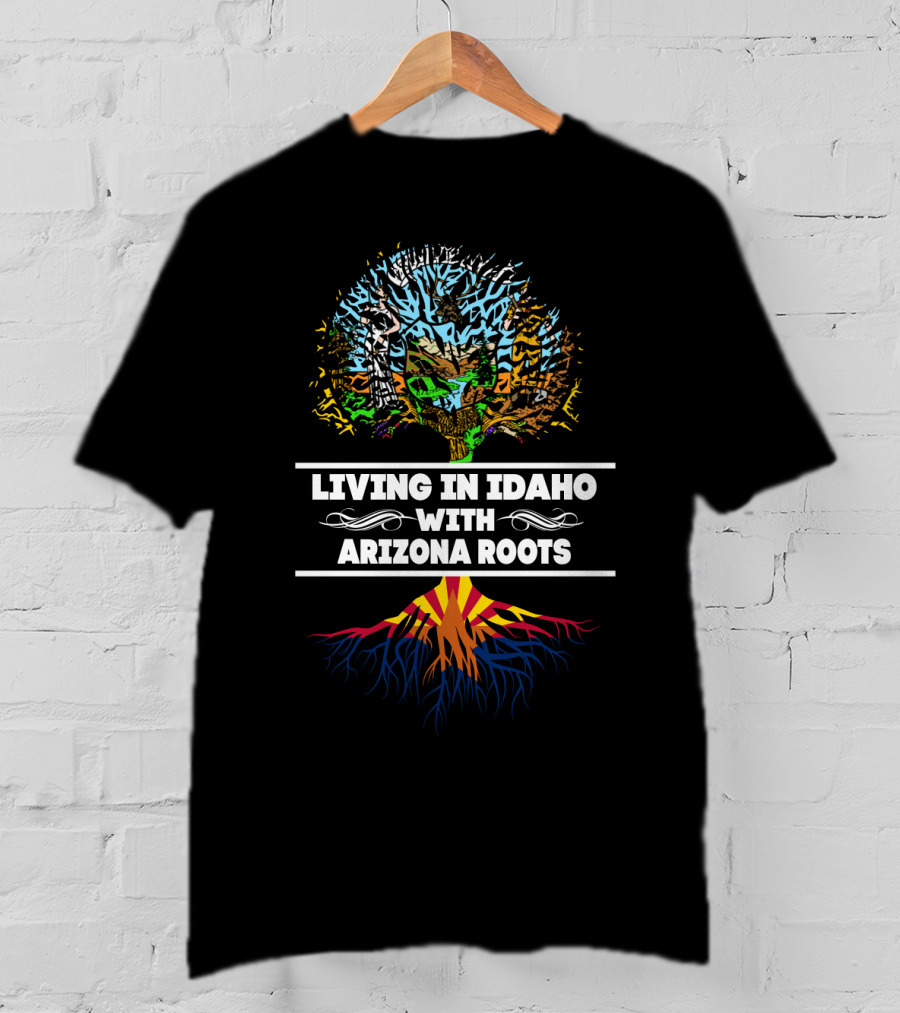 Living In Idaho With Arizona Roots Tree Design With Colorful Landscape Graphics T-Shirt