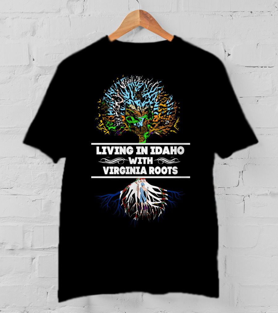 Idaho Living Virginia Roots Tree Design With Virginia State Flag Elements T-Shirt