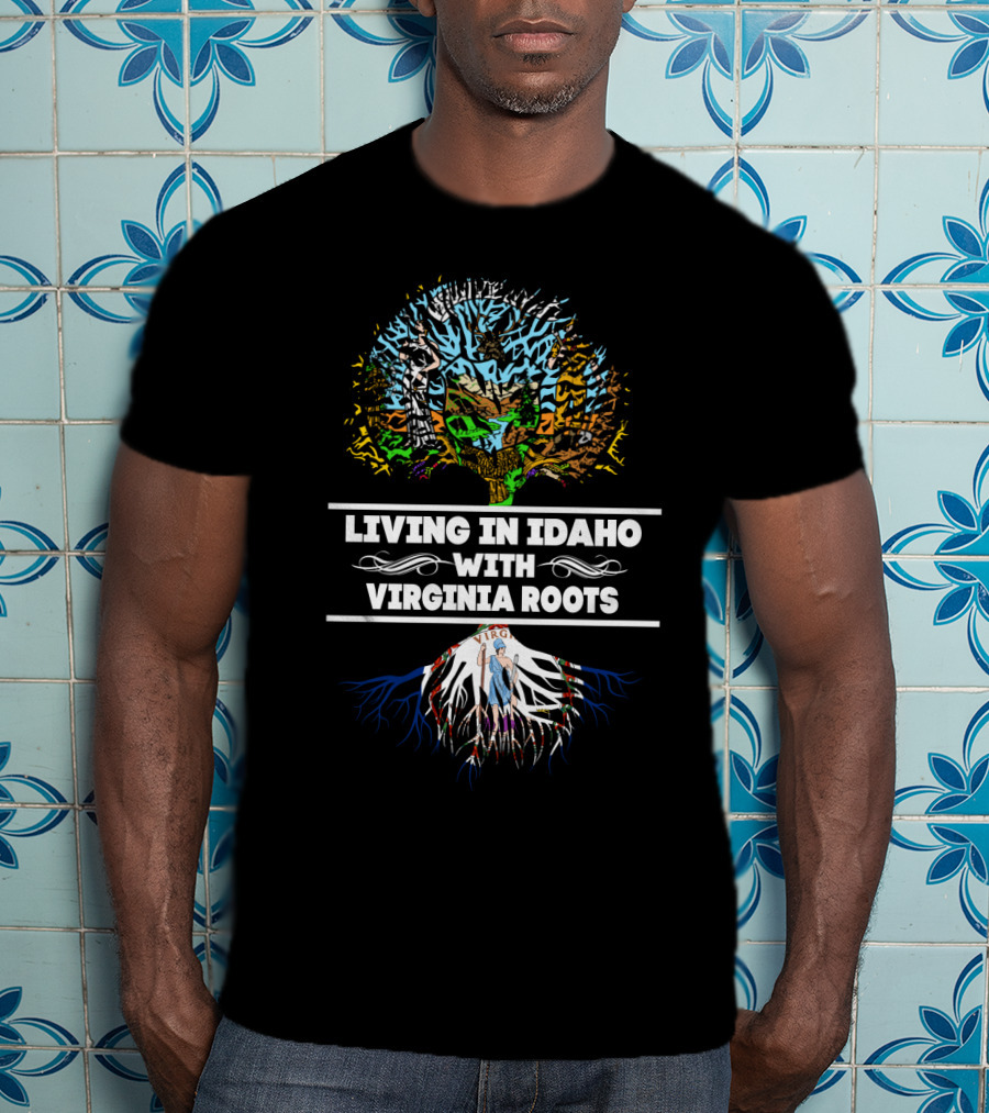 Idaho Living Virginia Roots Tree Design With Virginia State Flag Elements T-Shirt