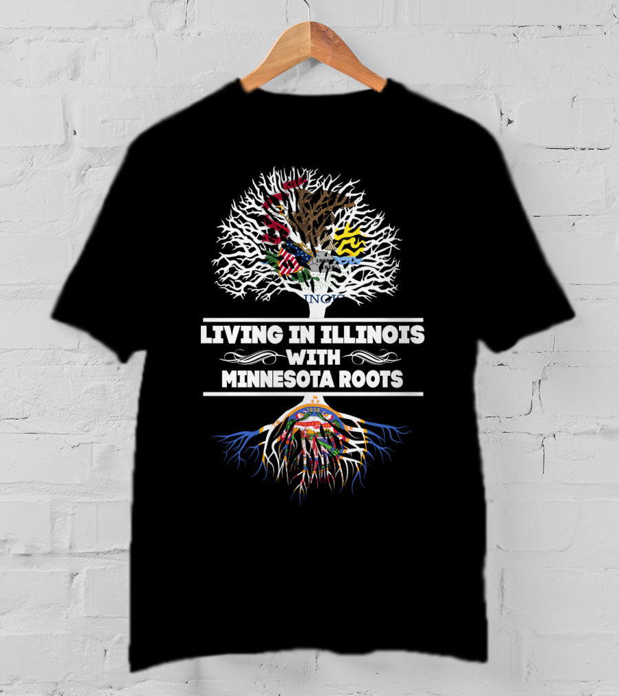 Illinois And Minnesota Tree Roots Graphic With State Flags T-Shirt