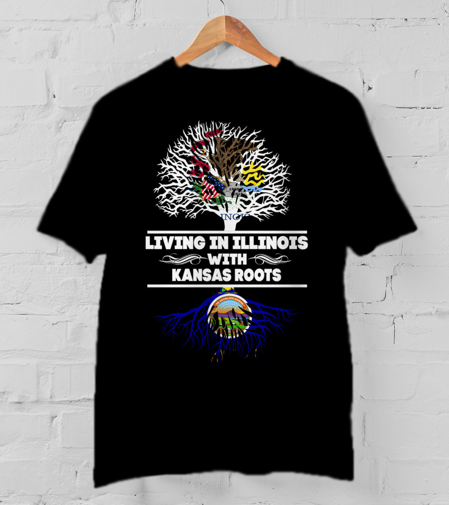 Illinois And Kansas Heritage Tree Design With State Symbols T-Shirt