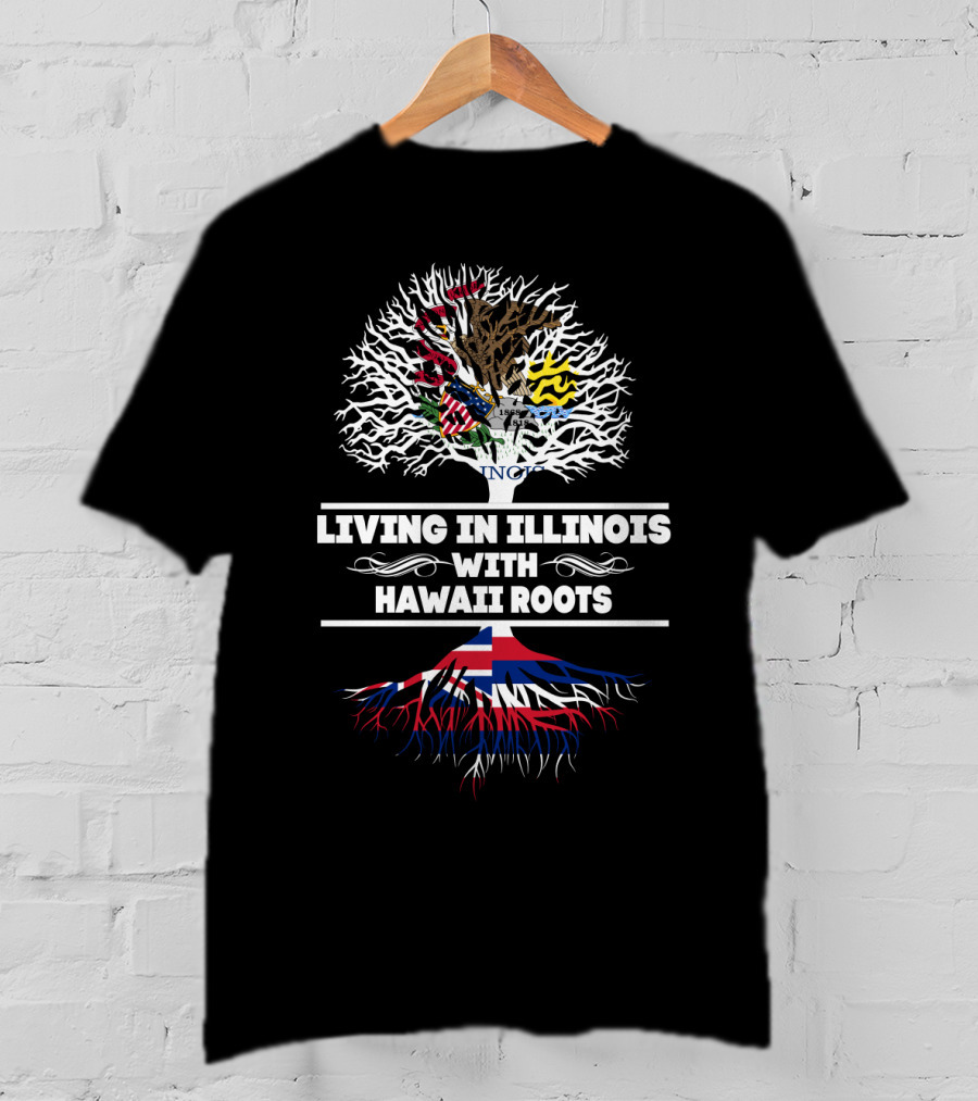 Illinois Pride With Hawaiian Heritage Tree And State Emblems T-Shirt