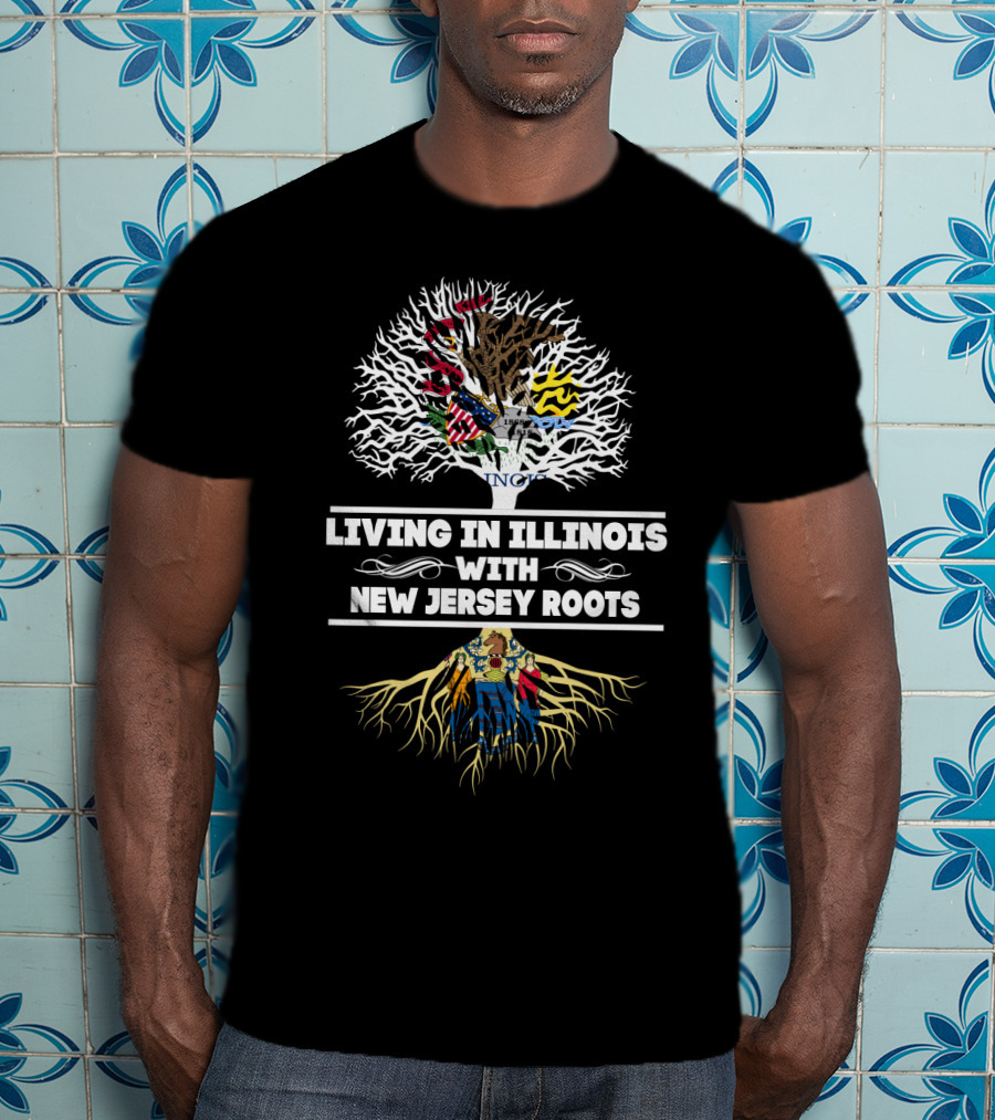 Illinois And New Jersey Tree Roots With State Flag T-Shirt